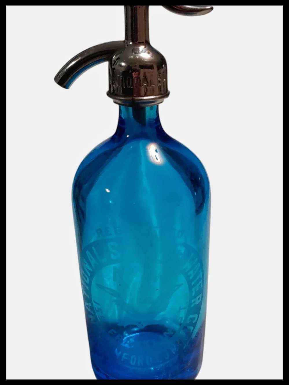 Vintage National Spring Water Co Stamford CT Blue Seltzer Bottle Austria